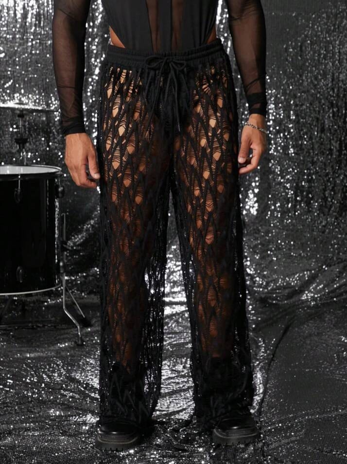 WILDFASHION Men's Sexy Semi-Sheer Straight Long Lounge Pant